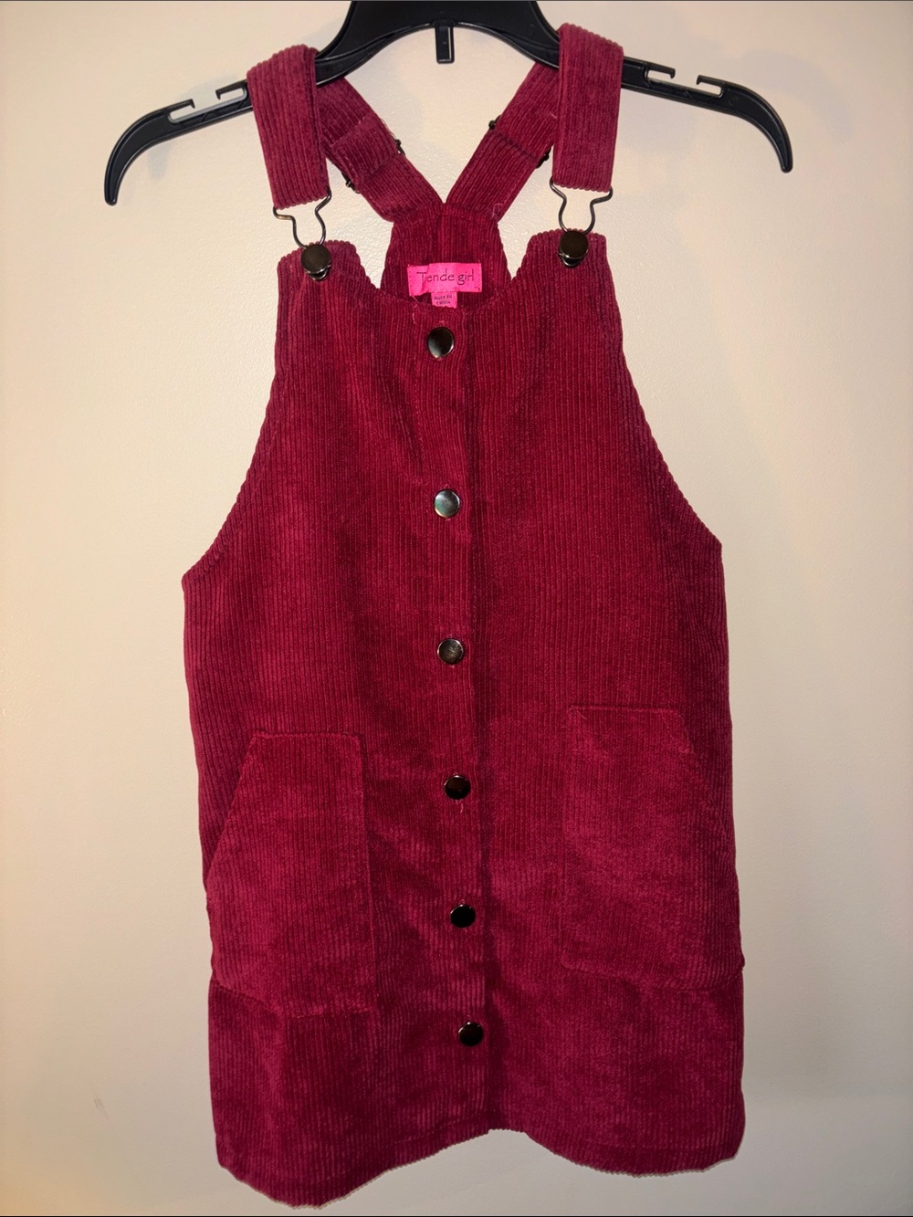 Girls' Burgundy Corduroy Pinafore Dress with Front Buttons
